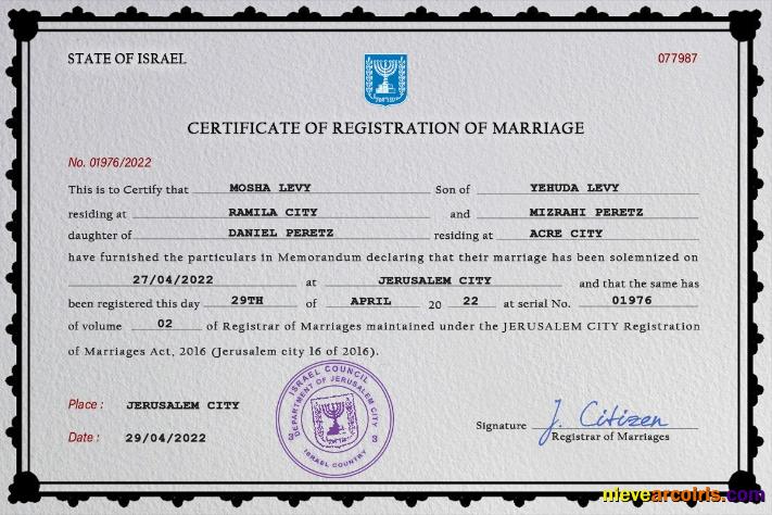 Israel marriage certificate